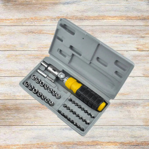 Compact 41 Piece Mini Socket Wrench Set With Quick Change Sockets And Reversible Ratchet For Confined Spaces in grey case