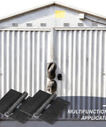 Beefy 8 Pcs Weld Hinges Heavy Duty Steel Butt Hinges Set for Trailer Gates and Heavy Doors against a metal gate