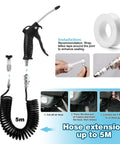 Truck Air Duster Gun with five meter recoil hose showing installation process and components for cab cleaning.