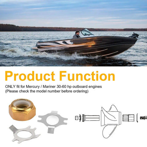 Prop Nut And Lock Tab Washer Kit For Outboard Motors 30 Hp To 60 Hp Replacement 18-3702 Includes 1 Prop Nut And 2 Tab Washers