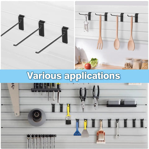 Heavy Duty 8 Inch Slatwall Panel Hooks 96 Pack Black Powder Coated 5mm Thick Bar With 45 Degree Angled Tips Prevent Slips And Rust