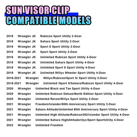 Sun Visor Clip compatible models list for Heavy Duty Car Sun Visor Repair Kit For SUVs Universal Clip Mount Aluminum Alloy Holder