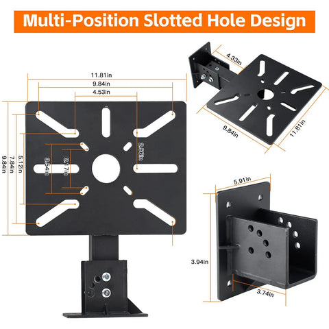 Heavy Duty Bench Grinder Stand With Multi Angle Swivel Top Rock Solid Workshop Tool Mount For Tables And Walls Fits Grinders Vises Drill Presses Built Tough For Daily Shop Grinds And Welding, multi-position slotted hole design with dimensions.