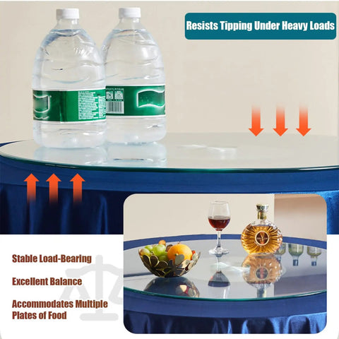Tempered Glass Lazy Susan Tabletop Organizer With Smooth Silent Spin Large Serving Tray showing stability under load.