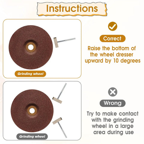 Instructional image showing correct and incorrect use of 3 Pack Diamond Coated Grinding Wheel Dresser Tools With Flat Surfaces
