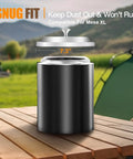 Tabletop Fire Pit Accessory Kit For Mesa XL 7 Inch Lid with open lid on wooden table, outdoor setting