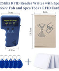 Portable No Fuss Handheld 125KHz RFID Reader Writer Copier for T5577 and EM4305 Smart ID Card Duplicator Easy to Use Includes 5 Writable Keyfobs And 5 Cards Battery Not Included