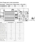 110mm flange servo motor parameters with 1.2kW and 1.8kW options, detailed dimensions and specifications, side and front view diagrams.