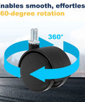 Heavy Duty 4 Pack 2 Inch Swivel Caster Wheels M10 Threaded Stem Black Nylon with 360-degree rotation for smooth movement.