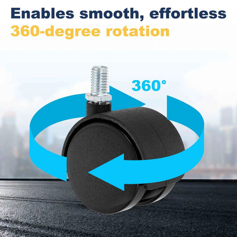 Heavy Duty 4 Pack 2 Inch Swivel Caster Wheels M10 Threaded Stem Black Nylon with 360-degree rotation for smooth movement.