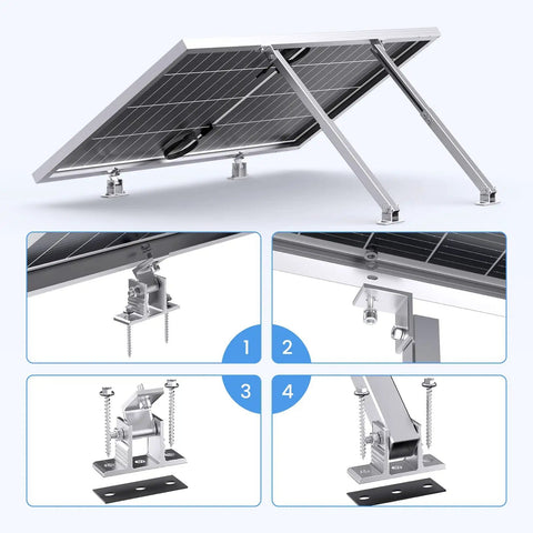 Adjustable Tilt Mount Brackets for Solar Panels Aluminum Alloy 15 to 30 Degree Tilt Fits 50 to 400W Panels with mounting details