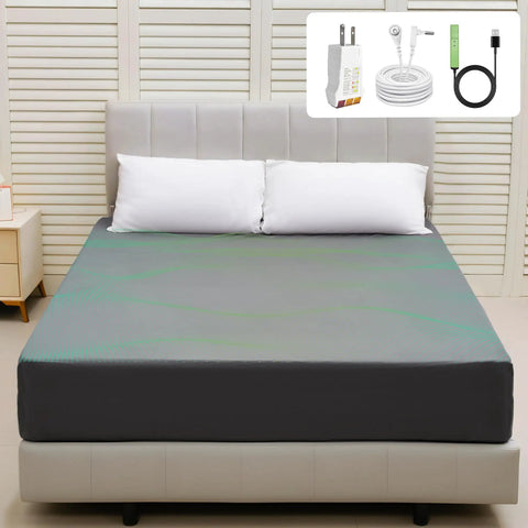 Gray Grounding Sheets Queen Size With 10 Percent Silver Fiber And 90 Percent Organic Cotton Fitted Deep Pocket on bed