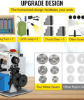 Heavy Duty Min Metal Lathe 7x14 Inch Benchtop Precision Machine accessories including turning tools, LED lamp, and chuck claws.