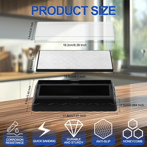 Product dimensions of Double Sided Diamond Sharpening Stone With Coarse 400 And Fine 1000 Grit, Non Slip Base, Angle Guide