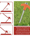 Diagram and photo showing installation of Fifty Pack Eight Inch Screw In Tent Stakes Heavy Duty Ground Stakes with Hex Head Driver.