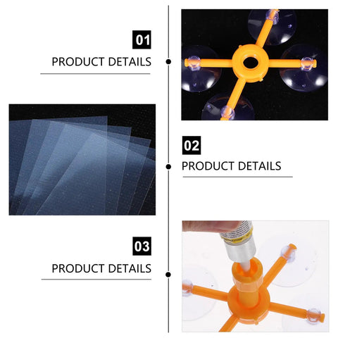 Car Windshield Repair Kit For Chips And Bullseye Cracks Quick Cure Glass Repair showing tools and materials for use.