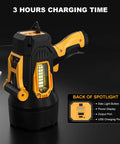 Rechargeable Spotlight 2,000,000 Lumens LED Flashlight Handheld with Cob Light showing charging port and LED display