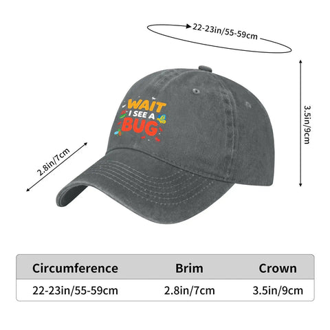 Light Grey Bug Print Sun Hat For Women Breathable Cap with brim and crown dimensions, great for outdoor activities.