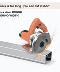 Circular saw cutting aluminum track for Six Foot Soft Close Pocket Door Hardware Kit With Aluminum Box Rail, Concealed Track, Smooth Silent Glide, Easy Install, 68.5 Inch Track For 24 To 36 Inch Wide Single Doors, Commercial Grade, DIY Friendly, Door Not Included