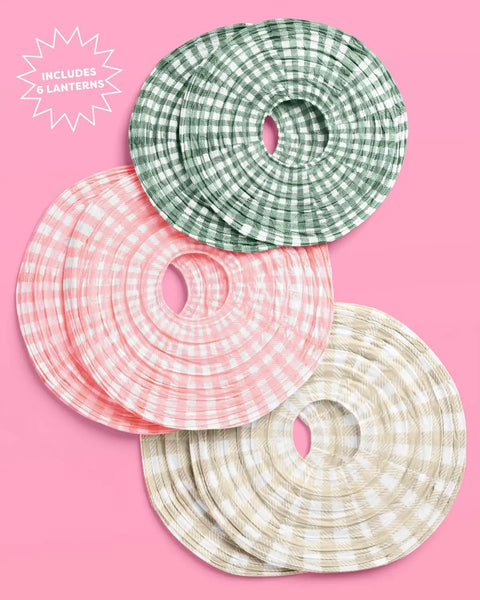 Six Pack Paper Camp Lantern Set In Pink Green And Tan For Bachelorette Parties Birthdays Outdoor Parties And Glamping Decor