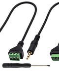 3.5mm Audio Male to 2 Pin Bolt Screw Terminal Female Cable Extender, 30cm Long, Stereo Headphone Adapter, Black, 2 Pack