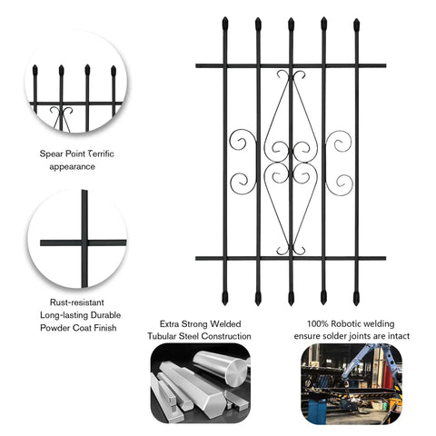 Heavy Duty Window Bars With Spear Point Design 24 By 36 Inches White Security Guards for Kids Outdoor Burglary Prevention