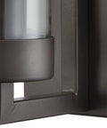 Close-up of Holbrook One Light Sconce in oil rubbed bronze with clear blown glass wall fixture detail.