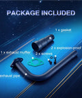 Three Stage Exhaust Header Pipe Fits 212cc 196cc 224cc Go Karts And Gas Mini Bikes package with muffler, nuts, and screws.