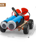 Wind Powered Cars Kit For Kids Ages 8 To 12, Six Wood Building Crafts Cars Set showing dimensions and battery design