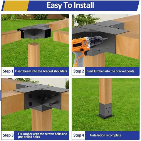 Installation steps for Heavy Duty Pergola Kit With 3 Way Corner Brackets DIY Gazebo Hardware Kit For Patio And Backyard Durable Outdoor Pergola Brackets Set For Easy Assembly And Long Lasting Support In Sun And Rain.