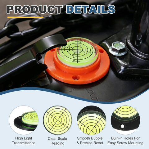 Nexarelle 6pcs Round Bubble Level D:48.9mm, H: 9.2mm Black Green showing clear scale reading and pre-drilled holes for mounting.