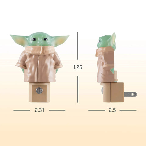 Baby Yoda Night Light Plug In With Dusk To Dawn Sensor Grogu The Child LED Lamp For Kids Rooms, dimensions shown
