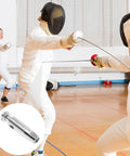 Fencers practicing with two pack replacement fencing epee tips, heavy duty stainless steel blade parts for training and competition