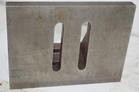 Webbed Angle Plate Eight Inch Wide Five Inch Deep Six Inch High With Machined Finish Durable Cast Iron Construction Fifteen Sixteenth Inch Plate Thickness Two Webs Four Slots At Nine Sixteenth Inch Each For Precise Workholding On Milling Machines And front view