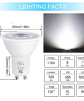 GU10 LED Light Bulb 5000K Daylight White, 70W Halogen Equivalent, Non Dimmable, 120 Degree Flood Beam, 720 Lumens diagram