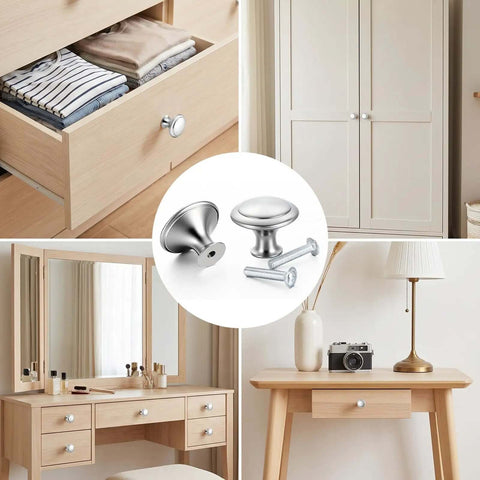 30 Pack Stainless Steel Cabinet Knobs 1.18 Inch Round Brushed Silver Drawer Pulls With Screws on furniture