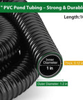 Close-up view of 1 Inch Pond Tubing 10 Foot Flexible PVC Corrugated Pond Hose With Stainless Steel Clamps For Garden Ponds Waterfalls Filters
