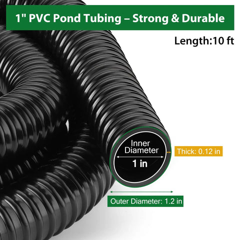 Close-up view of 1 Inch Pond Tubing 10 Foot Flexible PVC Corrugated Pond Hose With Stainless Steel Clamps For Garden Ponds Waterfalls Filters