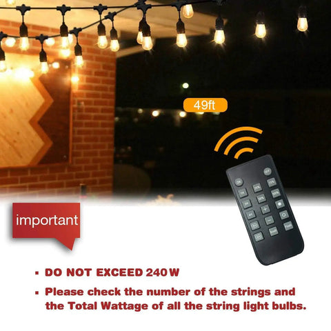 Outdoor String Light Dimmer With Wireless Remote Control And Auto Off Timer 240W Capacity 50 Foot Range Works With Most LED And Incandescent String Lights Including S14 And G40 Bulbs
