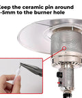 Piezo Igniter With Cable For Outdoor Heaters, Replacement Part For Most Outdoor Round Stand Up Propane Heaters And Mini Tabletop Gas Heaters, Black, CSA Certified Ceramic Sparker Cable, 36cm, shown near burner installation