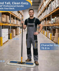 Heavy Duty Industrial Dust Mop With Extra Wide Head And Long Wooden Handle For Swift No Mess Sweeping Includes Two Thick Cotton Pads in a warehouse.