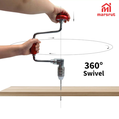 Hand Crank Brace Drill 12.8 Inch With 4 Jaw Chuck For Square End Bits Only Old School Woodworking Tool in use drilling wood