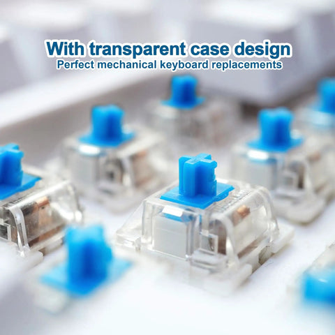 Blue Switch Replacement 3-Pin Mechanical Keyboard Switches, clicky feedback, clear housing, dustproof, LED backlit view