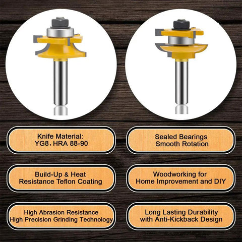 Raised Panel Router Bit Set Pro Grade 1/2 Inch Shank close-up showing two bits with sealed bearings and YG8 material.