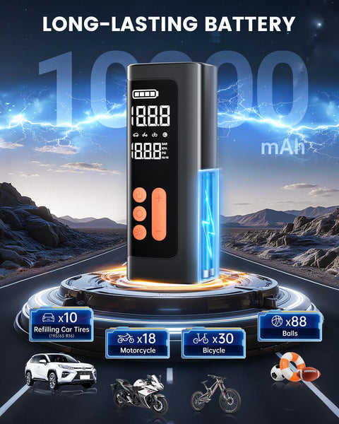 Portable On The Go Tire Inflator Air Pump With Digital Pressure Gauge And Auto Shutoff 3 To 150 PSI Fast Inflation Battery Display