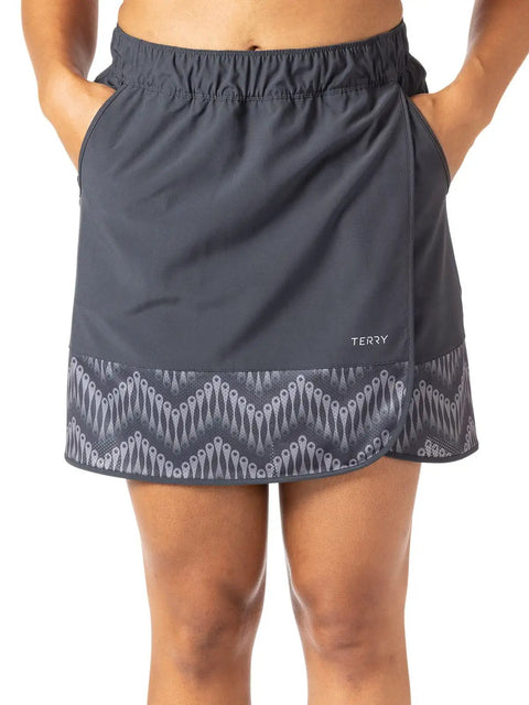 Womens Bike Skort With Elastic Waist Wrap Skirt And Detachable Padded Cycling Liner, Front Pockets, 4.5 Inch Mesh Hem Panel, Ebony X Large