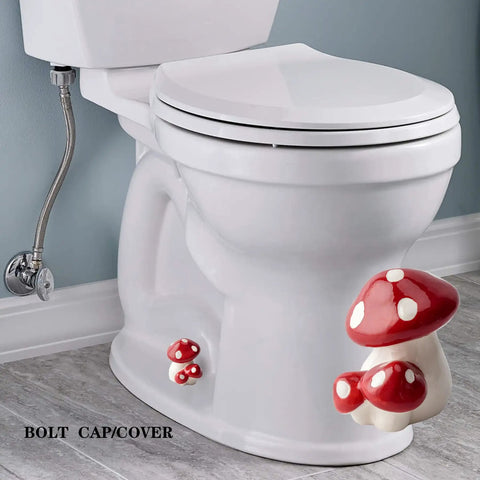 Kick Those Rusty Bolts To The Curb With These Cute Red Mushroom Toilet Bolt Caps That Stealthily Conceal Hardware in bathroom.