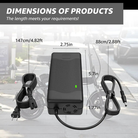 Dimensions of 54.6 Volt Lithium Battery Charger for Jetson Haze JHAZE Series Black OB CAN BLK Replacement Fast Charge Power Adapter