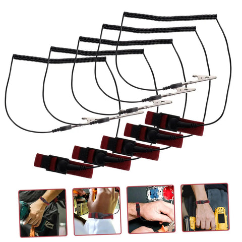 15 Piece ESD Wrist Straps Set With Adjustable Grounding Wires For Electronics Repair And Factory Work Keeps You Grounded And Static Free Reusable Anti Static Bracelet Kit Built To Last, red wrist strap with coiled cords and alligator clips