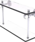 Two Tiered Glass Shelf In Matte White, 16 Inch, Pacific Grove Collection, Solid Brass Construction With Concealed Mounting, Twisted Accents